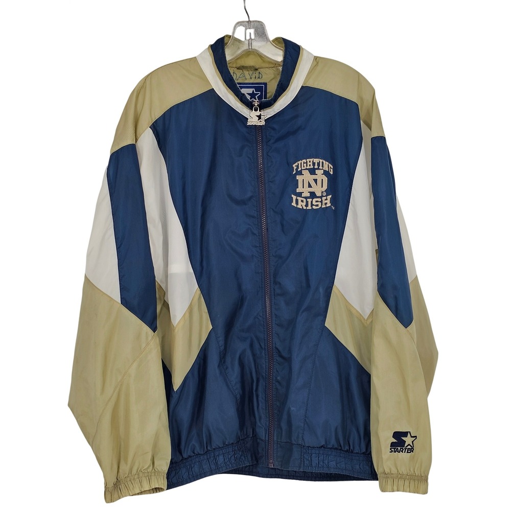 Vintage 90s Starter Notre Dame Fighting Irish Jacket L Colorblock NCAA Full Zip